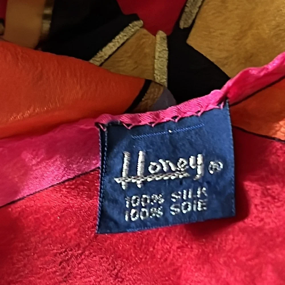 Honey 100% silk vintage abstract scarf 28” square